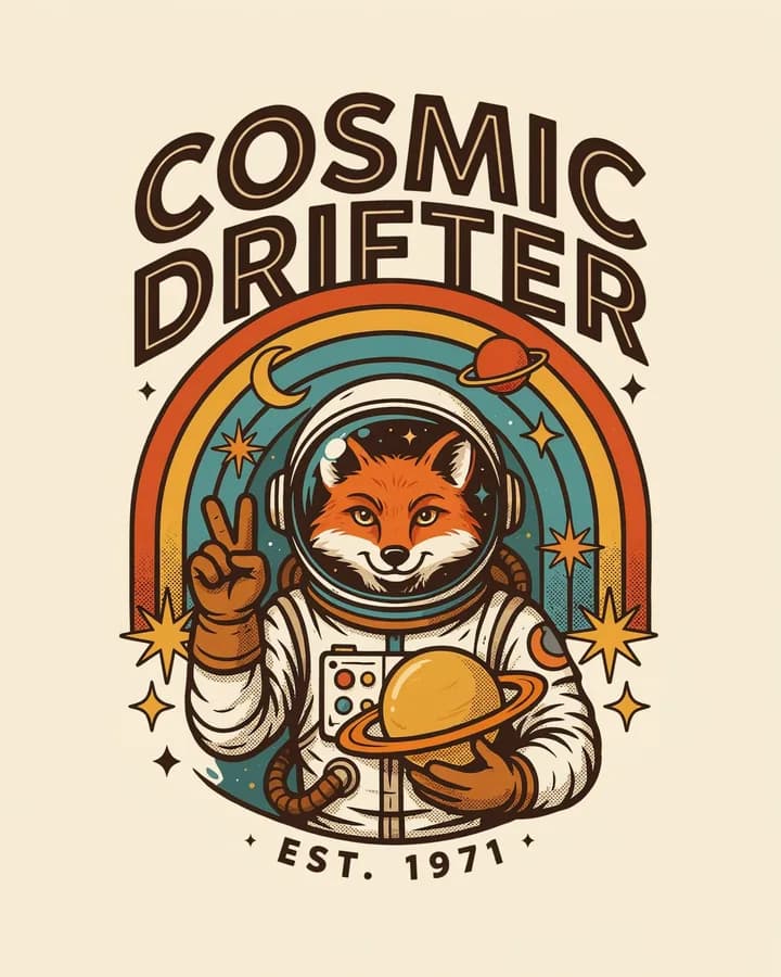 A cosmic fox astronaut, retro 70s style (1)