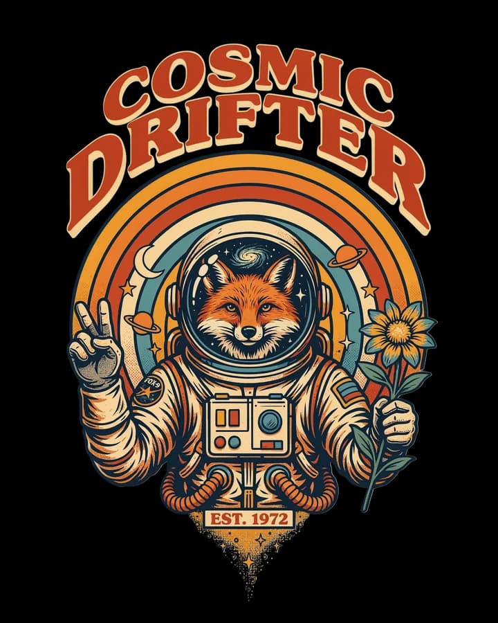 A cosmic fox astronaut, retro 70s style (2)