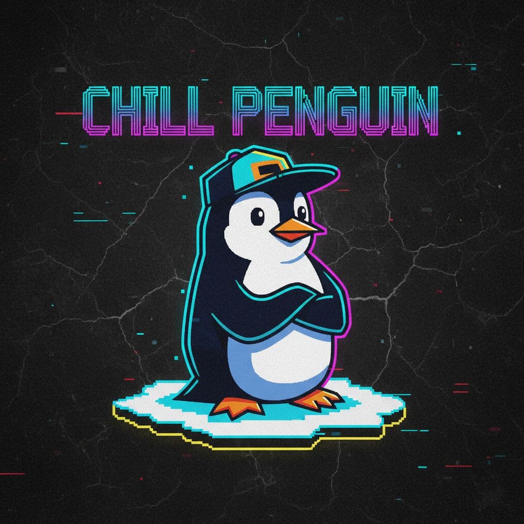 A stylized penguin character in a tightly chosen palette.